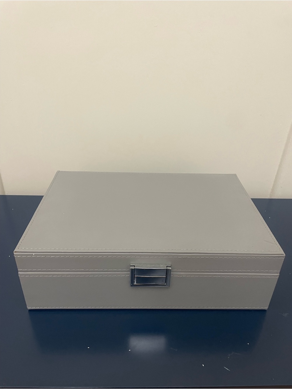 Gray Jewelry Organizer Box with Beige Suede Interior - Picture 2 of 5